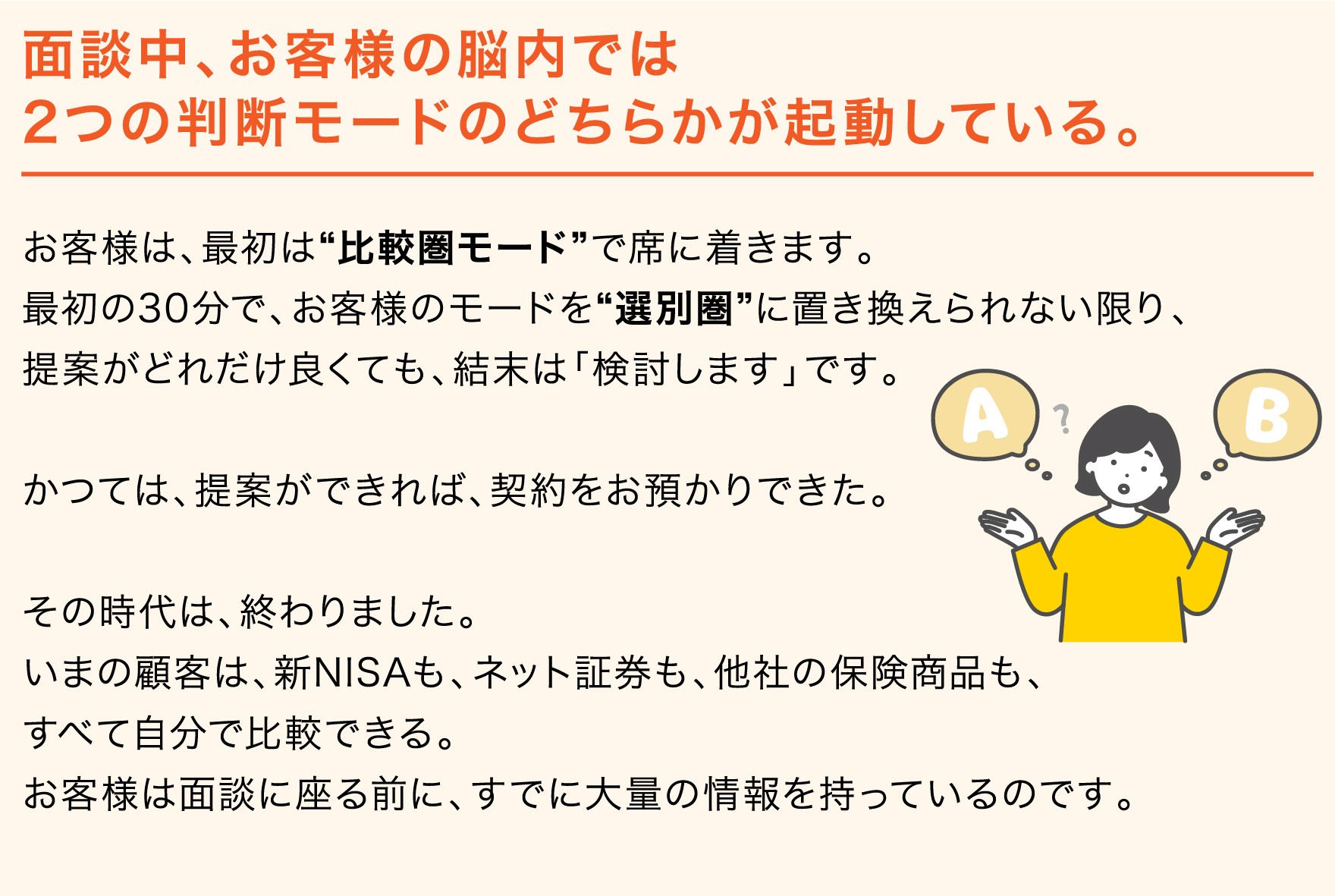 面談中のお客様の判断モードについての説明